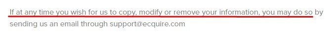 Ecquire Privacy Policy: Copy, modify or remove information clause