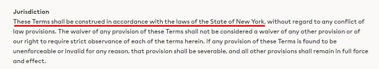 H and M Terms and Conditions: Jurisdiction clause