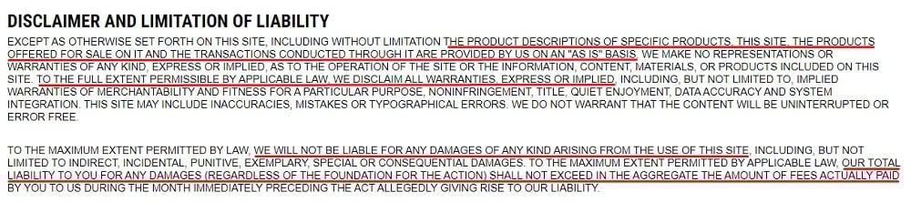 Rogue Fitness Terms of Use: Disclaimer and Limitation of Liability clause