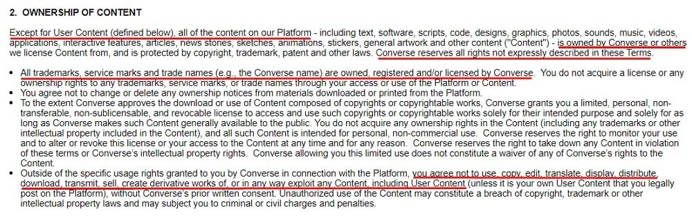 Converse Terms of Use: Ownership of Content clause