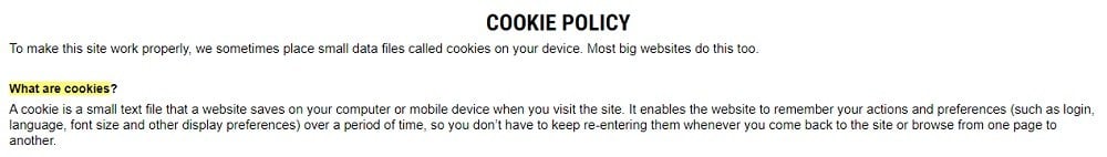 Rogue Fitness Cookie Policy: What are cookies clause