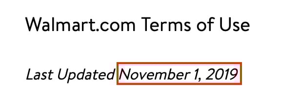 Walmart Terms of Use effective and updated date