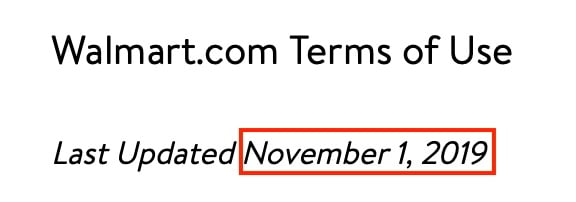 Walmart Terms of Use effective and updated date