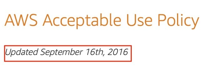 Amazon Web Services Acceptable Use Policy: Updated date section