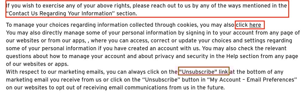 Levis Privacy Policy:  How to exercise your rights clause