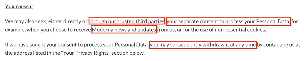 Moderna Privacy Policy: Consent clause