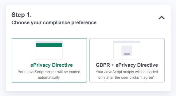 PrivacyPolicies.com: Cookies Consent - Choose your compliance preference - Step 1