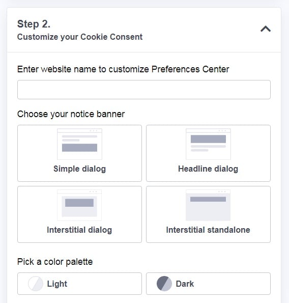 PrivacyPolicies.com: Cookies Consent - Customize your Cookie Consent widget - Step 2