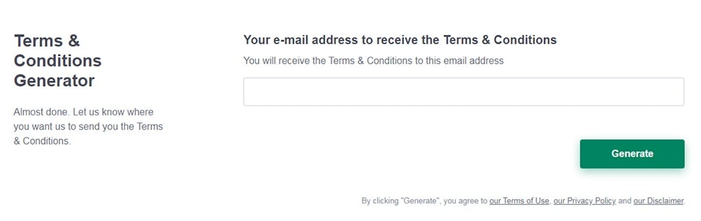 PrivacyPolicies.com - Terms and Conditions Generator: Enter your email address - Step 4