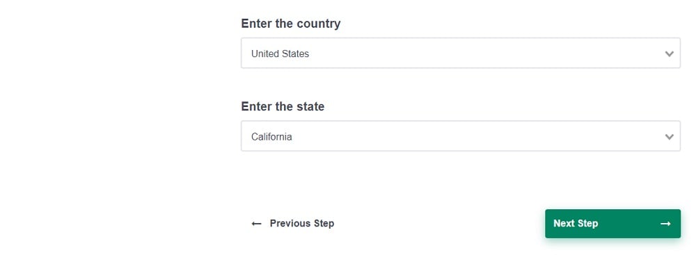 PrivacyPolicies.com - Terms and Conditions Generator: Select the country - Step 2