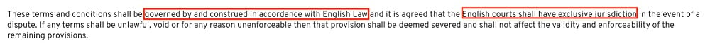 Topshop Terms and Conditions: Governing Law clause