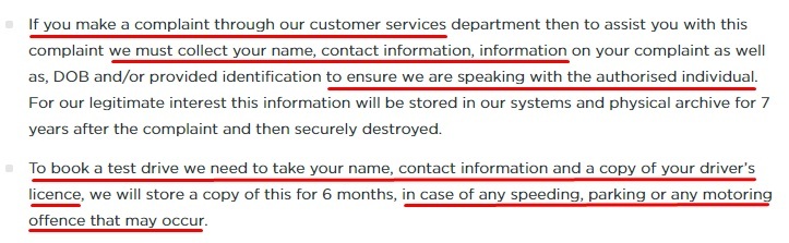 Arnold Clark Cookies Policy: Excerpt of Personal information that we collect, why we collect it and how we use it clause