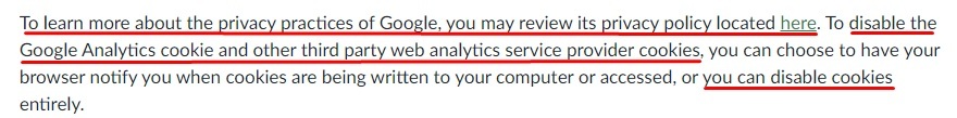 Barnes and Noble Privacy Policy: Third Party Web Analytics Services clause - Google section