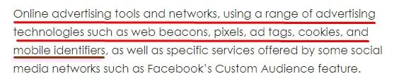 Beauty Kitchen Privacy Policy: Sharing your information with third parties clause - Advertising tools and cookies section