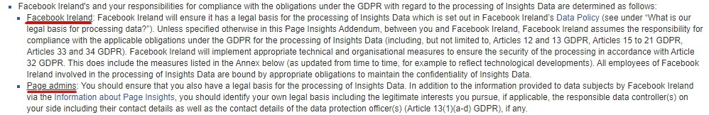 Facebook Page Insights Controller Addendum: Party responsibilities section