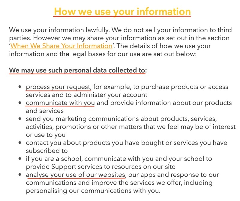 National Geographic Kids Privacy Policy: How we use your information clause