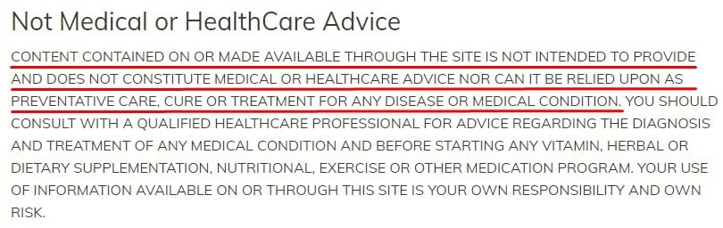 Now Foods Terms and Conditions: Not Medical or HealthCare Advice disclaimer