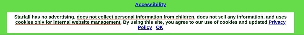 Starfall: Agree to cookies and Privacy Policy notice