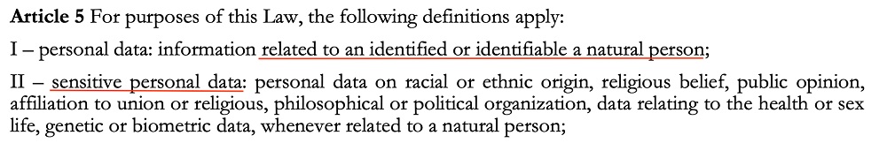 LGDP Article 5 Sections 1 and 2: Definitions of personal data and sensitive personal data