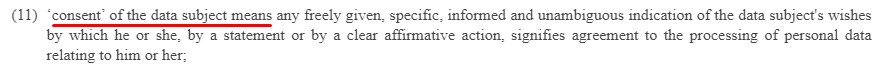 EUR-Lex GDPR Article 4 Section 11: Definition of consent