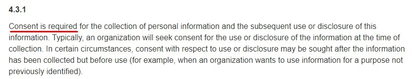 Government of Canada Justice Laws Website: PIPEDA - Principle 4 3 1: Consent is required