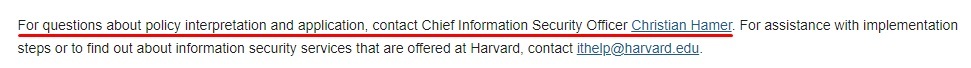 Harvard University Information Security Policy: Contact clause