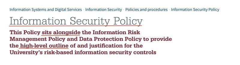 Manchester Metropolitan University Information Security Policy: Introduction section