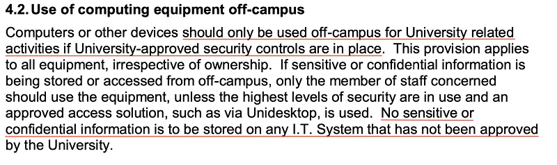 University of Huddersfield IT Security Policy: Mobile and Remote Computing clause - Use of Computing Equipment Of-campus section