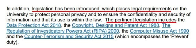 University of Huddersfield IT Security Policy: Pertinent legislation clause