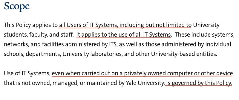 Yale University IT Appropriate Use Policy: Scope clause