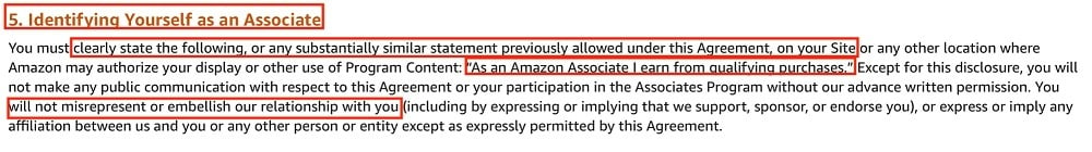Amazon Associates Program Operating Agreement: Identifying Yourself as an Associate section