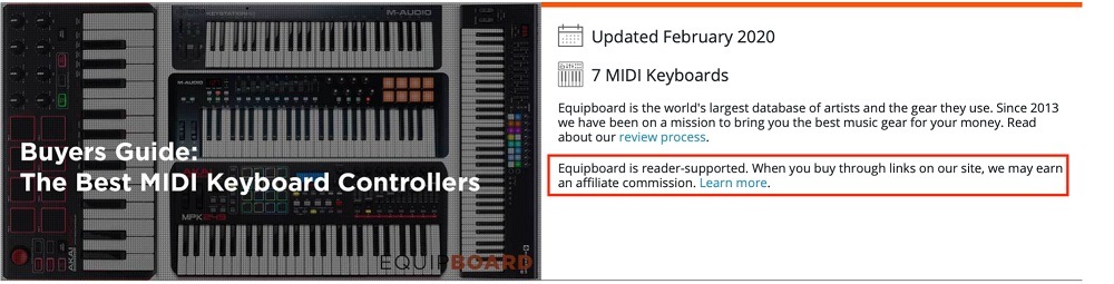 Equipboard blog article with affiliate disclaimer highlighted