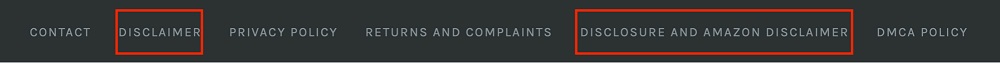 Home Grounds website footer with Disclaimer, Disclosure and Amazon Disclaimer highlighted