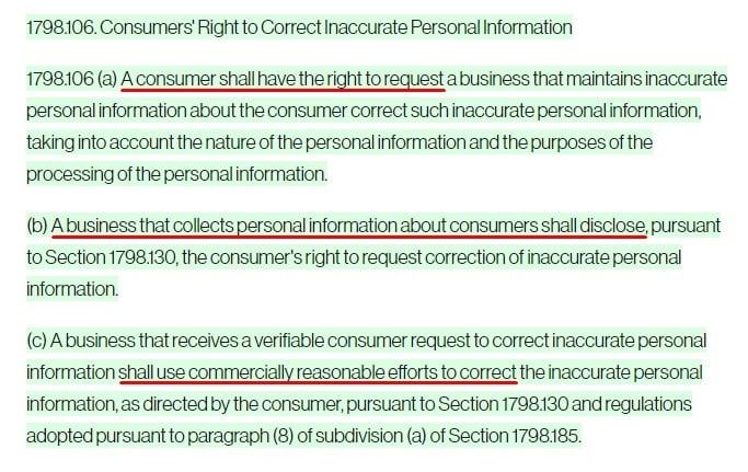 Transcend: CPRA Section 1798 106 - Consumers Right to Correct Inaccurate Personal Information