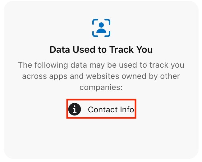National Geographic Apple app Privacy Nutrition Label: Contact Info - Data Used to Track You
