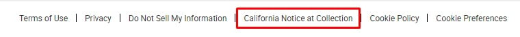 AGCO website footer with California Notice at Collection link highlighted