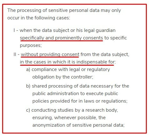 Ecomply: LGPD - Article 11 - Processing of Sensitive Personal Data section excerpt