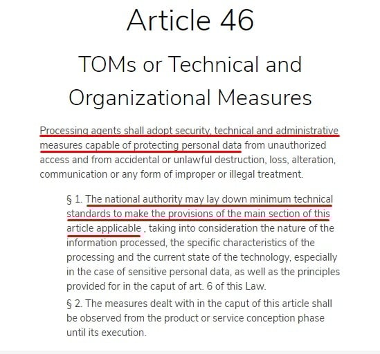 Ecomply: LGPD - Article 11 - Technical and Organizational Measures section