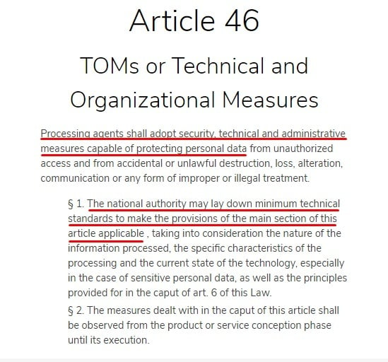 Ecomply: LGPD - Article 11 - Technical and Organizational Measures section