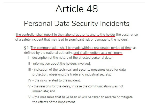 Ecomply: LGPD - Article 48 - Personal Data Security Incidents