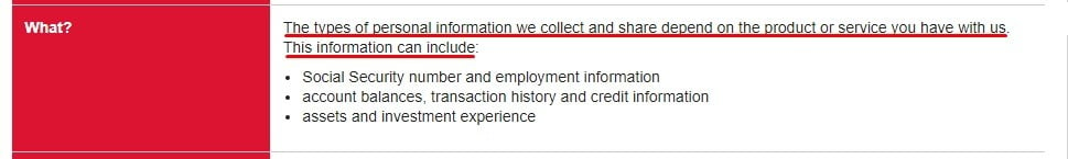 Bank of America US Consumer Privacy Notice: Summary of what types of personal information it collects and shares