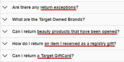 Excerpt of Target Returns Policy help page