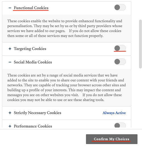 Teen Vogue cookie settings page