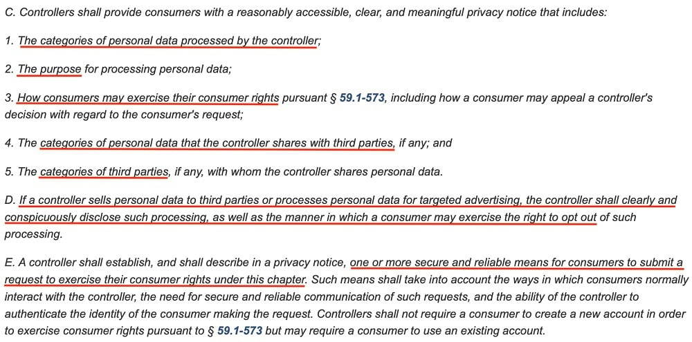 Virginia Legislative Information System: CDPA - Data controller responsibilities: Privacy Notice requirement