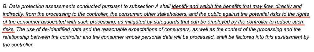 Virginia Legislative Information System: CDPA - Data Protection Assessments - Factors to consider section