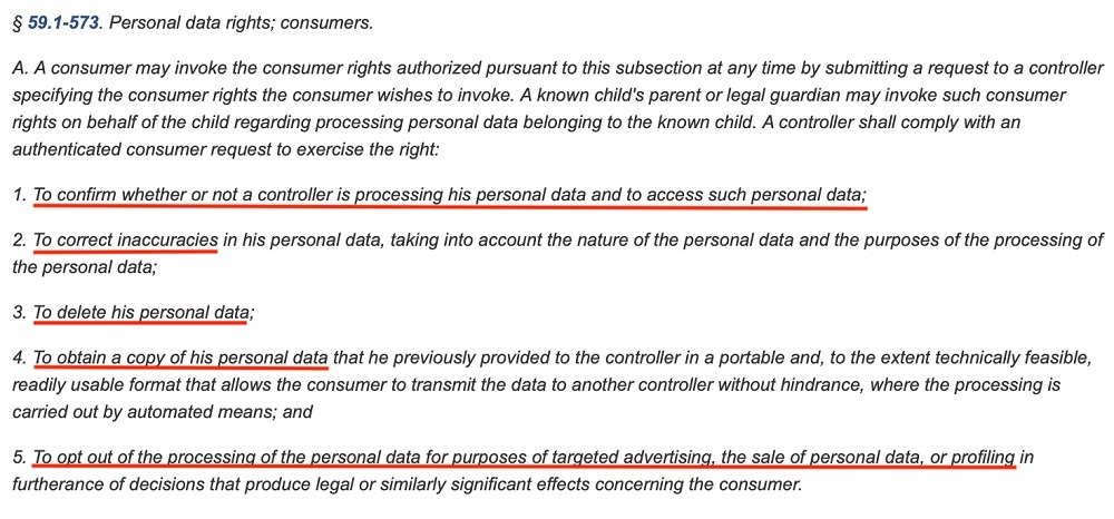 Virginia Legislative Information System: CDPA - Personal data rights: Consumers section