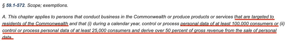 Virginia Legislative Information System: CDPA - Scope and exemptions section