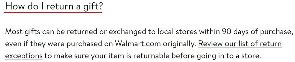 Walmart Help Center: How do I return a gift section