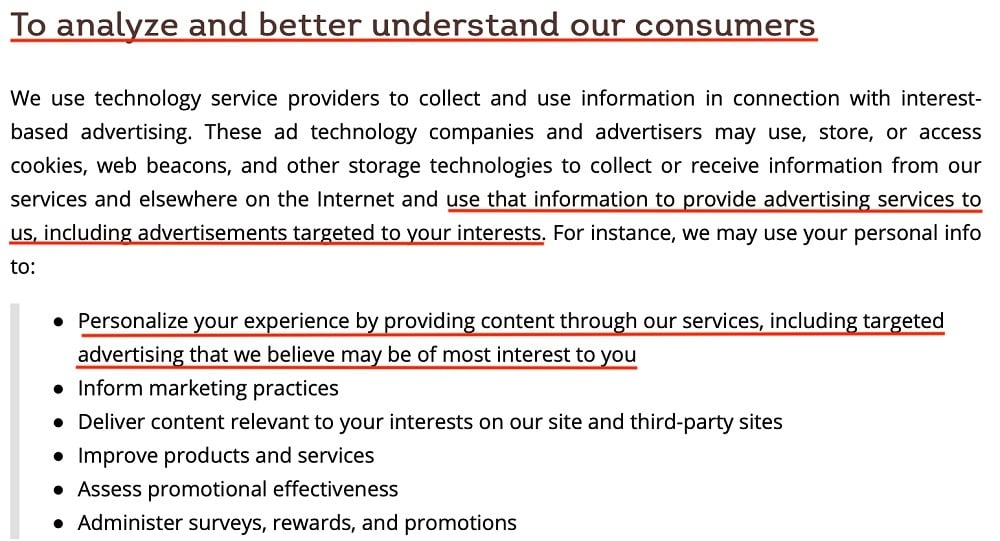 Wendys Privacy Policy and Notice: How We Use Your Information clause - To analyze and better understand our consumers section