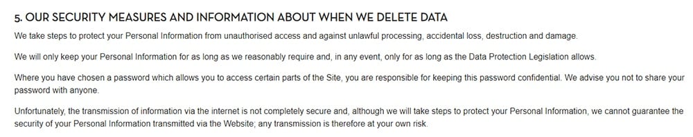 Privacybeleid Caffe Nero: Clausule Onze beveiligingsmaatregelen en informatie over wanneer we gegevens wissen